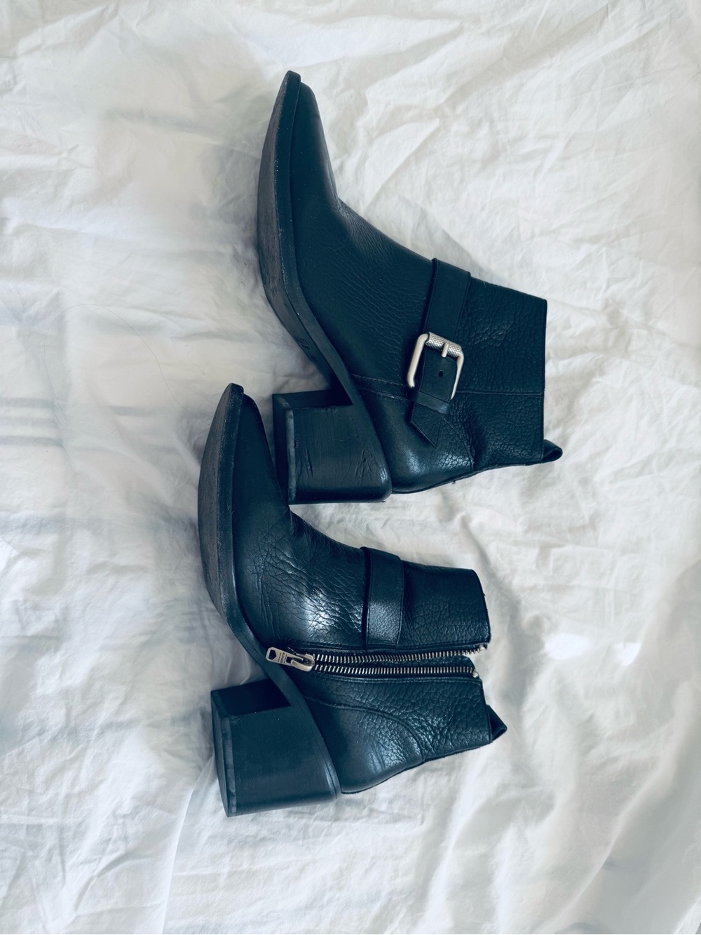 AllSaints Black Leather Buckle & Zip Ankle Boots